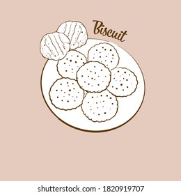 Hand-drawn Biscuit bread illustration. Yeast bread, usually known in America, Europe. Vector drawing series.