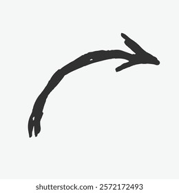 Hand-drawn black arrow, isolated vector, pointing right. Simple, sketchy design. Ideal for directions, navigation, or highlighting text. Simple black line art doodle vector.
