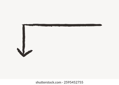 Hand-drawn black arrow pointing down and left. Simple arrow design, sketch style. Black arrow on white background, emphasizing direction and simplicity. Background vector.