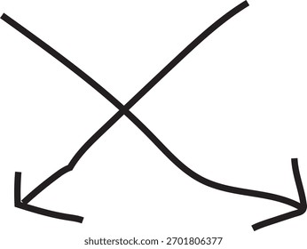 Flechas negras dibujadas a mano cruzándose entre sí, formando una forma de 'X', sobre un fondo blanco.