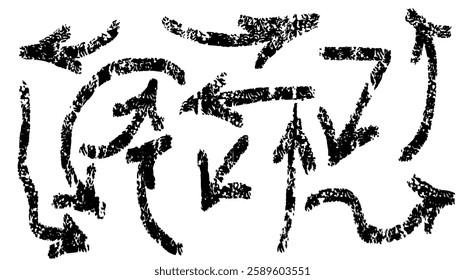 Hand-drawn black arrows in doodle style. Vector graphics EPS 10.