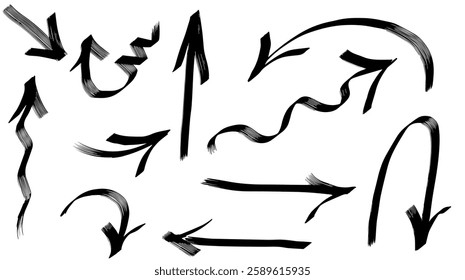 Hand-drawn black arrows in doodle style. Vector graphics EPS 10.