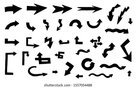 Handdrawn black arrows set. Abstract doodle illustration. 