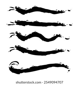 Hand-drawn black brush ink textured shapes isolated on white background. Vector illustration