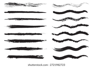hand-drawn black brush stroke elements . set of paint stroke , ink brush, brush strokes, brushes, lines.