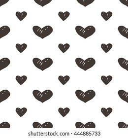 Hand-drawn black charcoal heart pattern. Painted vector romantic love illustration background. Marker symbol design.
