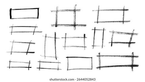 Hand-Drawn Black Charcoal Rectangles Frames Collection on White Background	

