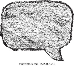 Handgezeichnete, rechteckige Sprechblase aus schwarzer Holzkohle mit rauchiger Textur, einzeln auf weißem Hintergrund.
