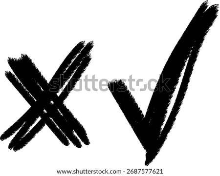 Hand-drawn black check mark and X mark icons side-by-side on a clean white background, representing approval and rejection.