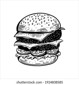 Hand-drawn black color burger vector art illustration