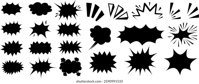 Handdrawn of black Comic speech bubbles and comic burst explosion collection set. Vector illustration