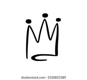 Hand-drawn black crown on white background exudes elegance and authority, symbolizing success and victory with vintage charm. Ideal for a touch of regal charm