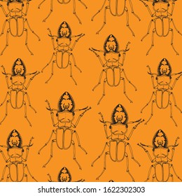 hand-drawn black deer beetles on yellow
