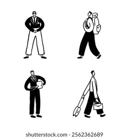 Handdrawn Black Doodle of Playful Hotel Characters