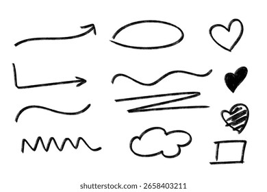  Conjunto de Doodle negro dibujado a mano con flechas, Formas y líneas