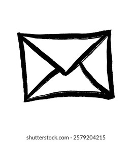 A hand-drawn black envelope icon, a simple yet expressive graphic representing communication.