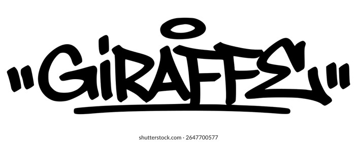 Hand-drawn black graffiti tag of “Giraffe” with urban tall-letter style. A unique and elegant animal design perfect for modern art and youth culture.