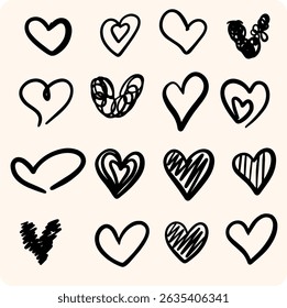 Hand-Drawn Black Heart Doodles Collection