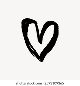 Hand-drawn black heart on white background. Simple heart design, heart shape, heart illustration. Minimalist artistic symbol. Love element vector.