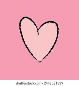 Hand-drawn black heart outline on a vibrant pink background, symbolizing love and affection.