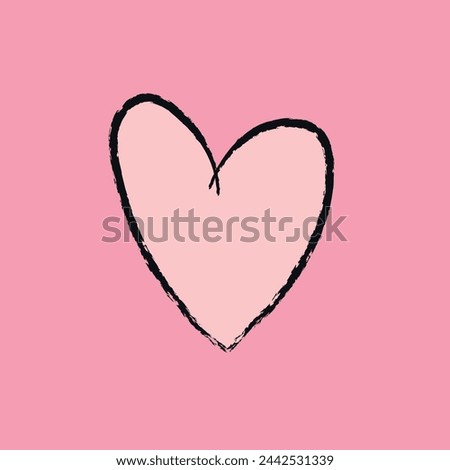 Hand-drawn black heart outline on a vibrant pink background, symbolizing love and affection.