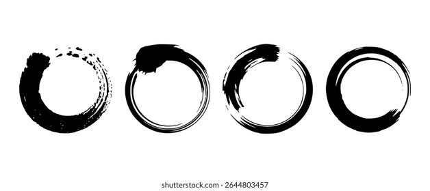 Hand-Drawn Black Ink Circles Vector Set. Brush Strokes and Grunge Rings Collection	