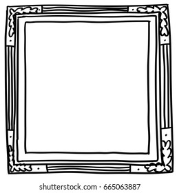 Hand-drawn black ink doodle style picture frame. Line-art, childish drawing. Usable for card, poster, photo, web content, banner, social media. Square size.