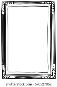 Hand-drawn black ink doodle style picture frame, isolated on white background. Line-art, childish drawing. Usable for card, poster, photo, web content, banner, social media. A4 vertical size.