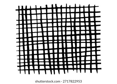 Hand-drawn black ink grid texture. Abstract hand-hatched check pattern with irregular lines. Minimalist doodle background for edgy graphic design, posters, and urban streetwear aesthetics.