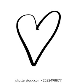 Hand-drawn black isolated heart. Brush, ink. Decor element. Valentine's day card, pattern element and love symbol. Vector, clipart.