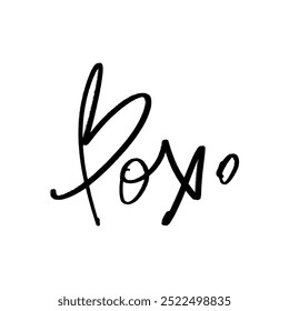 Coração isolado preto desenhado à mão e abraços e beijos com letras. Escova, tinta. Elemento de decoração. Cartão de dia dos namorados, elemento padrão e símbolo de amor. Vetor, clipart.