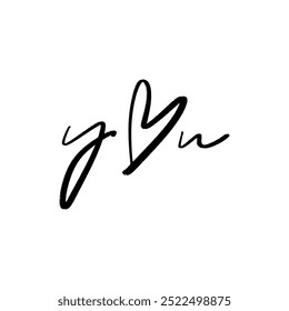 Dibujado a mano corazón aislado negro Letras de inscripción. Cepillo, tinta. Elemento de decoración. Tarjeta del día de San Valentín, elemento de patrón y símbolo de amor. Vector, Clip-arte.