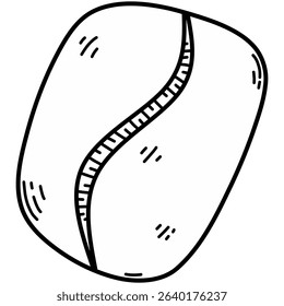 Hand-drawn black line art illustration of a coffee bean. Simple doodle-style design, ideal for coffee shop logos, packaging, menus, merchandise, and coffee-related branding.