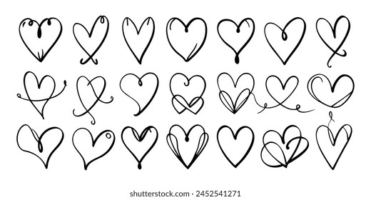 hand-drawn black line heart set, Valente Day.