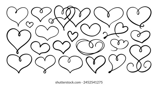 hand-drawn black line heart set, Valente Day.