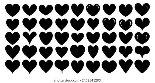 hand-drawn black line heart set, Valente Day.