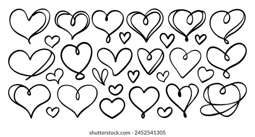 hand-drawn black line heart set, Valente Day.