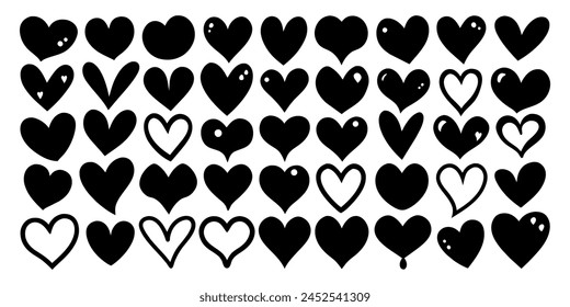 hand-drawn black line heart set, Valente Day.