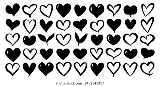 hand-drawn black line heart set, Valente Day.