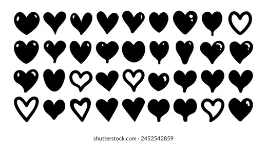 hand-drawn black line heart set, Valente Day.