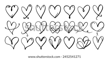 hand-drawn black line heart set, Valente Day.