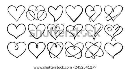 hand-drawn black line heart set, Valente Day.