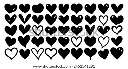 hand-drawn black line heart set, Valente Day.