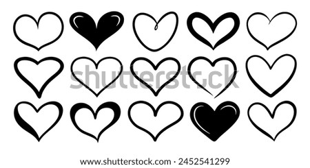 hand-drawn black line heart set, Valente Day.