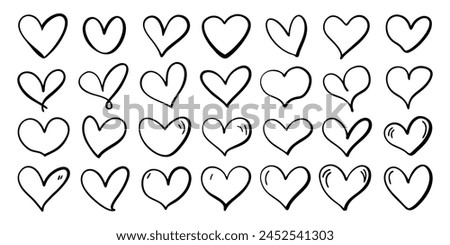 hand-drawn black line heart set, Valente Day.