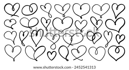 hand-drawn black line heart set, Valente Day.