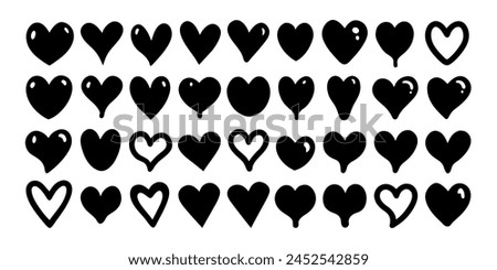 hand-drawn black line heart set, Valente Day.