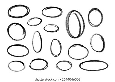 Hand-Drawn Black Marker Circles and Ovals Set on White Background	