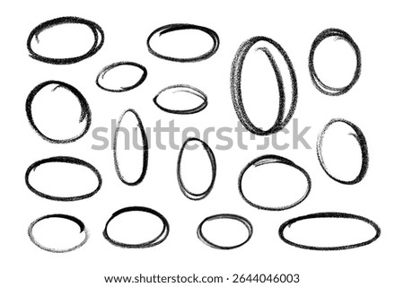 Hand-Drawn Black Marker Circles and Ovals Set on White Background	