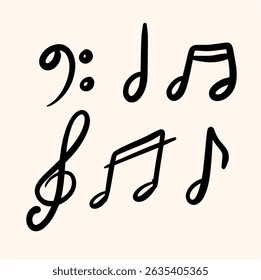 Hand-Drawn Black Music Notes and Clefs Set